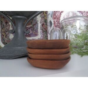 4 Vintage Small Wooden Wood Butter Plate Dish Pat MCM Boho Teak 2 3/4"‎ square